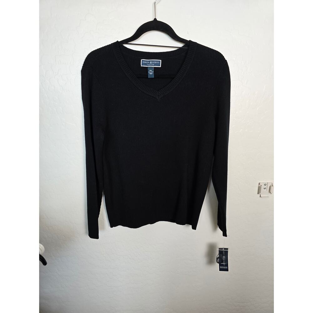 New Karen Scott 100% Cotton V Neck size petite xl black
